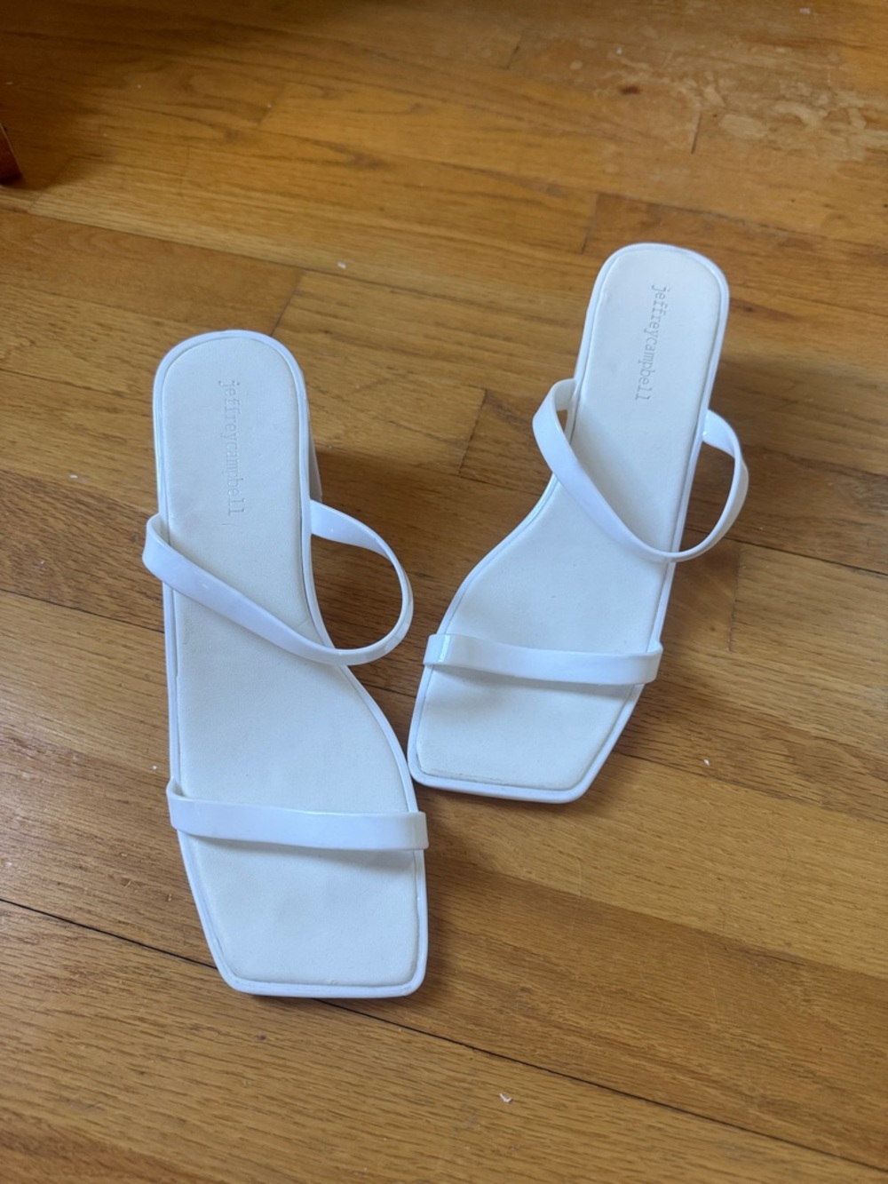Jeffrey Campbell White Square-Toe Strappy Slide Mules